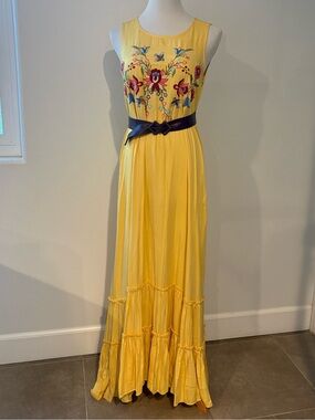 Maxi by Davi & Dani Floral Embroidered Yellow Maxi
